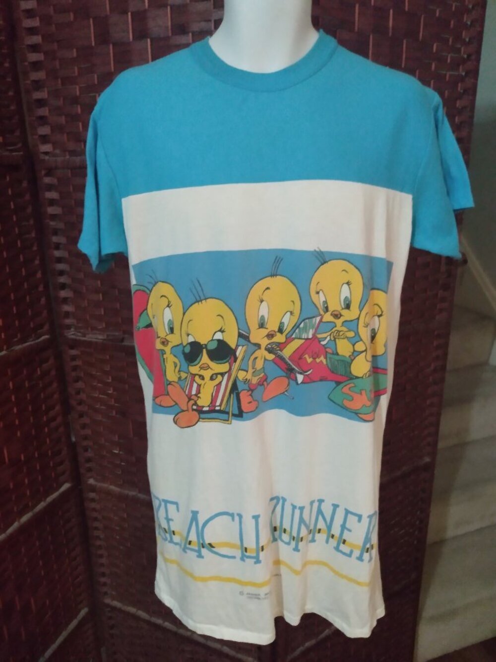 Vintage Women's 90s Tweety Bird Long T Shirt Beach Runner Summer Dress Sma